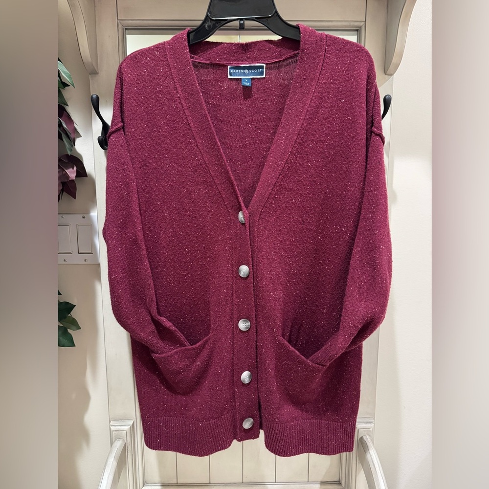 Karen Scott burgundy boyfriend sweater Sz L